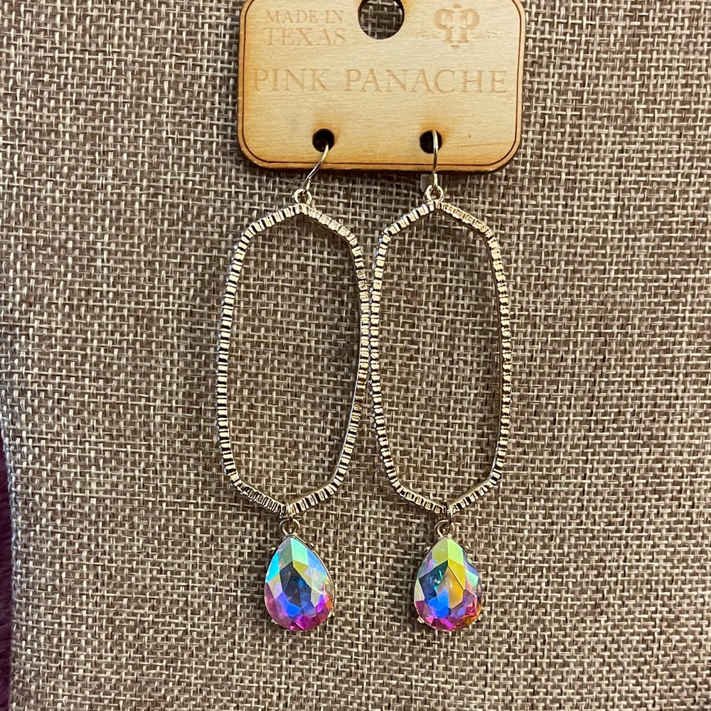 Pink Panache Gold Earrings with Iridescent Crystal